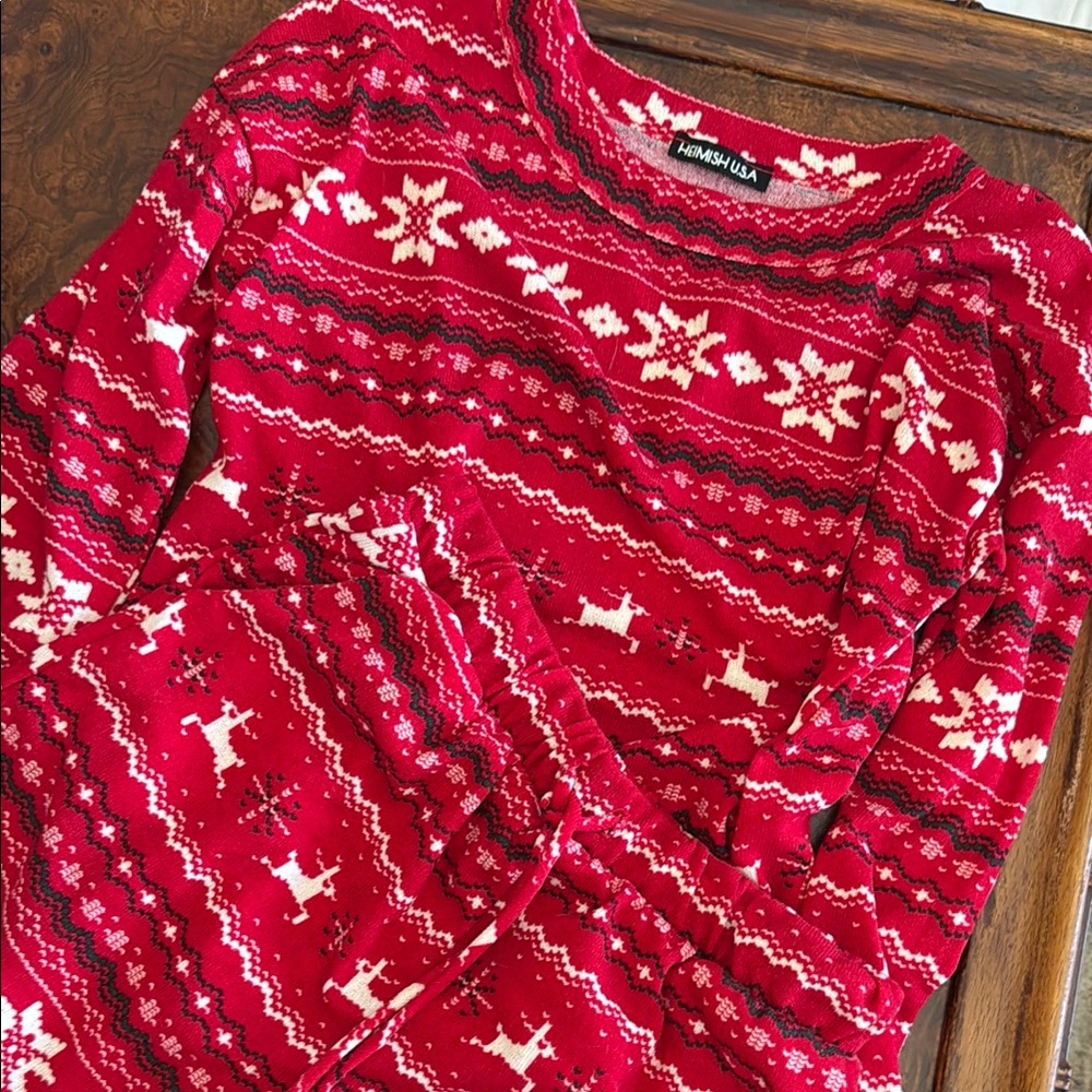 Red Holiday Pajama Set with Snowflake Pattern